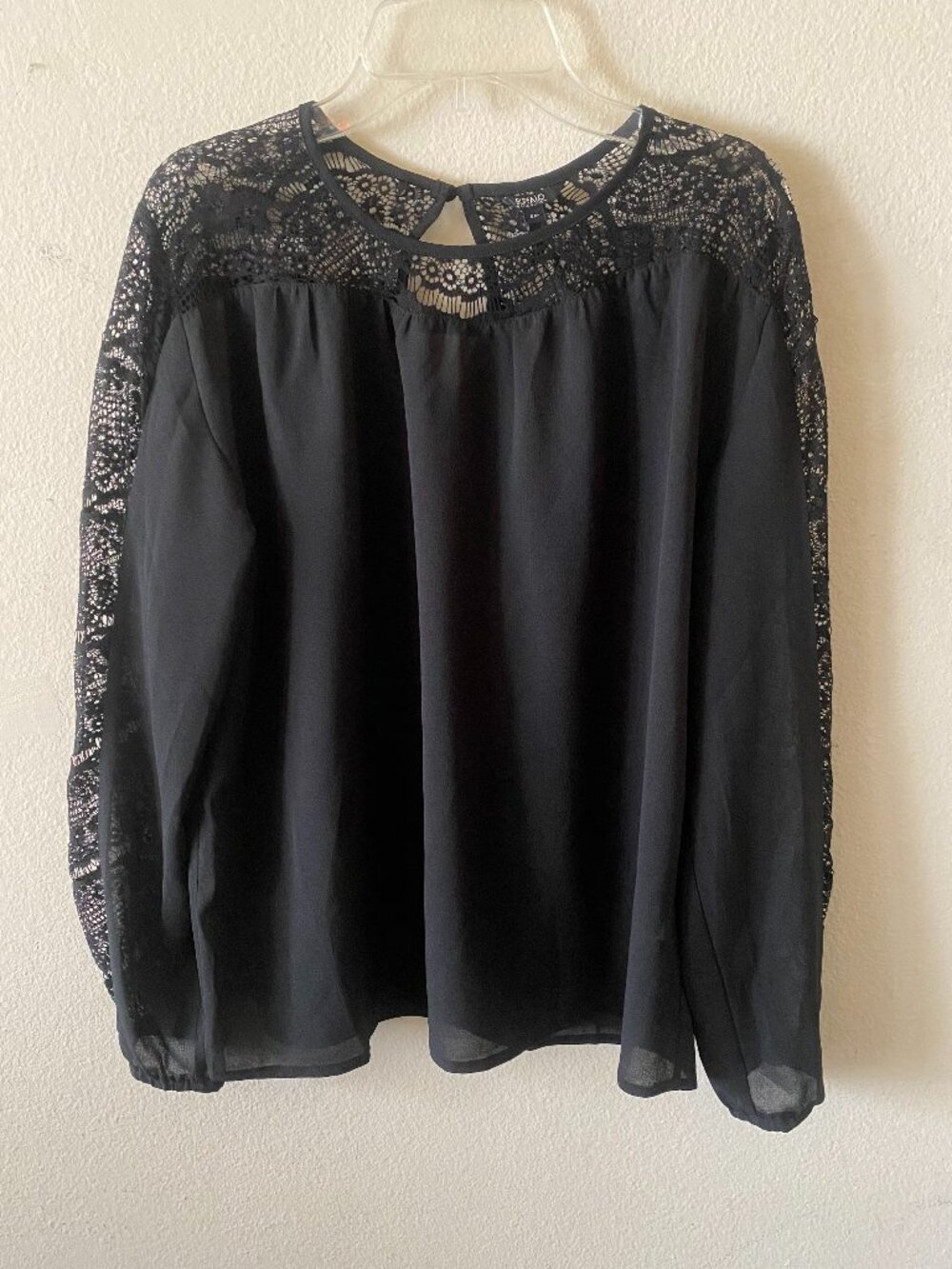 BUFFALO DAVID BITTON SMALL BLACK DELICATE KNIT FABRIC LONG-SLEEVE TOP